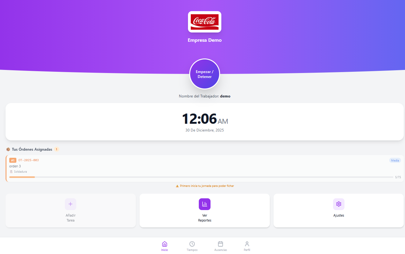 Vista de trabajador en FichApp